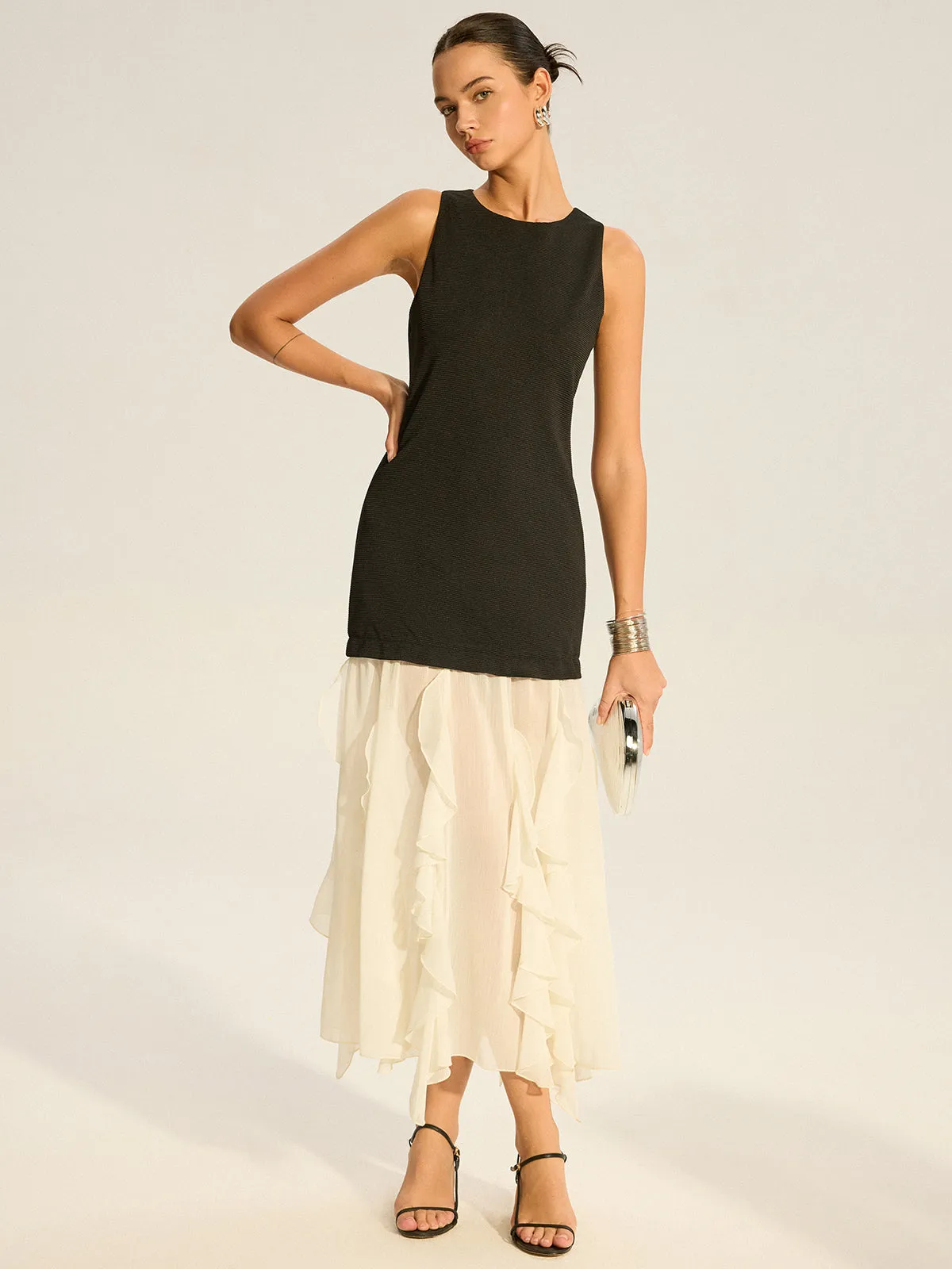 2 in 1 Semi-Sheer Ruffled Hem Maxi Dress sold by COMMENSE product image thumbnail 2