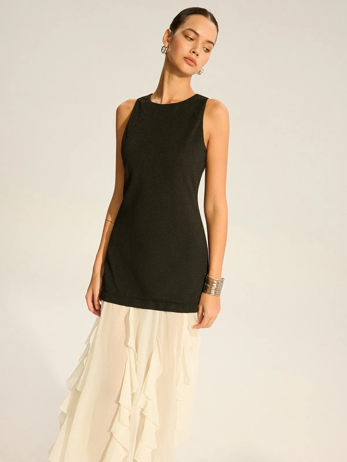 2 in 1 Semi-Sheer Ruffled Hem Maxi Dress sold by COMMENSE product image thumbnail 4