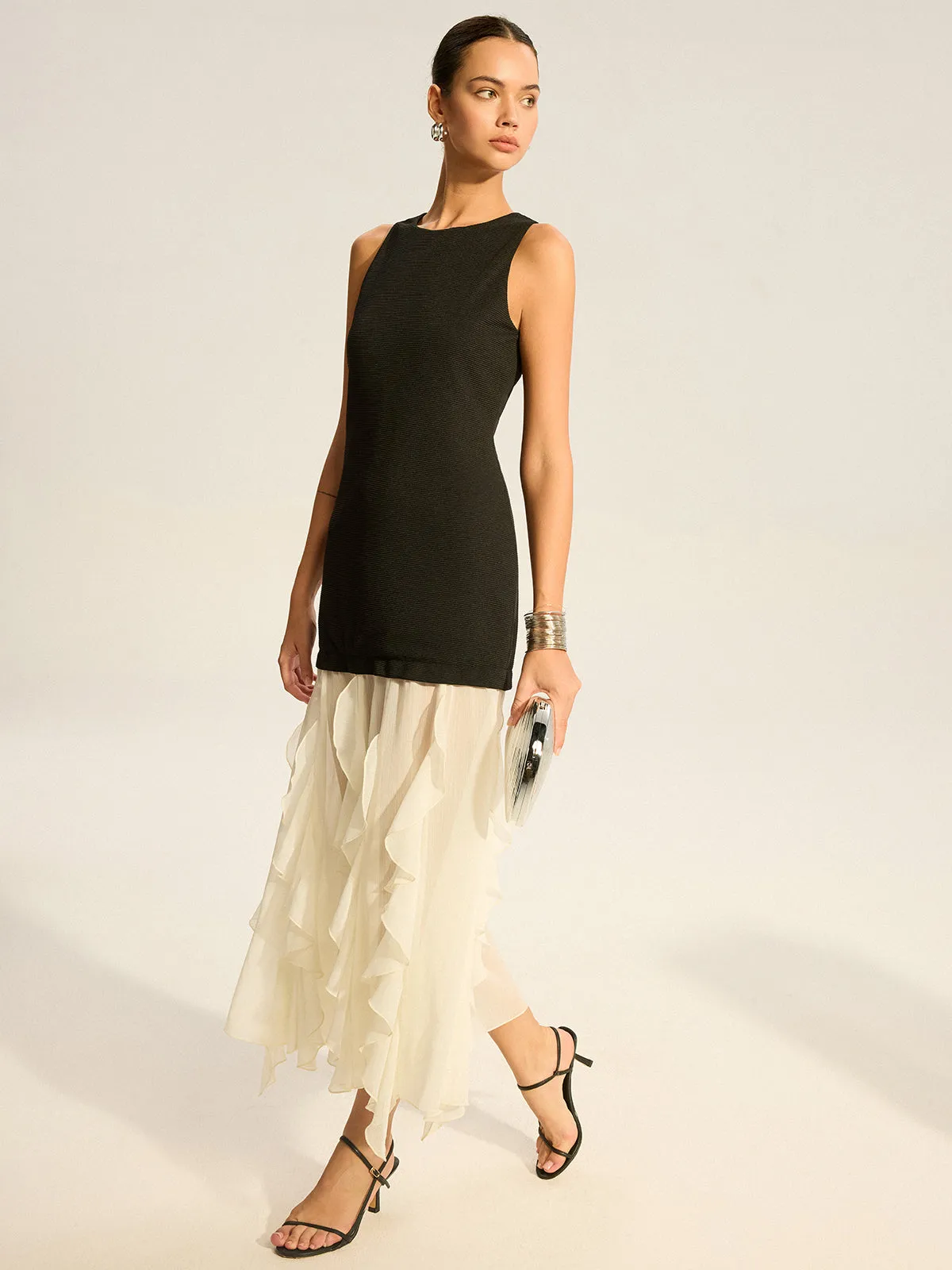 2 in 1 Semi-Sheer Ruffled Hem Maxi Dress sold by COMMENSE