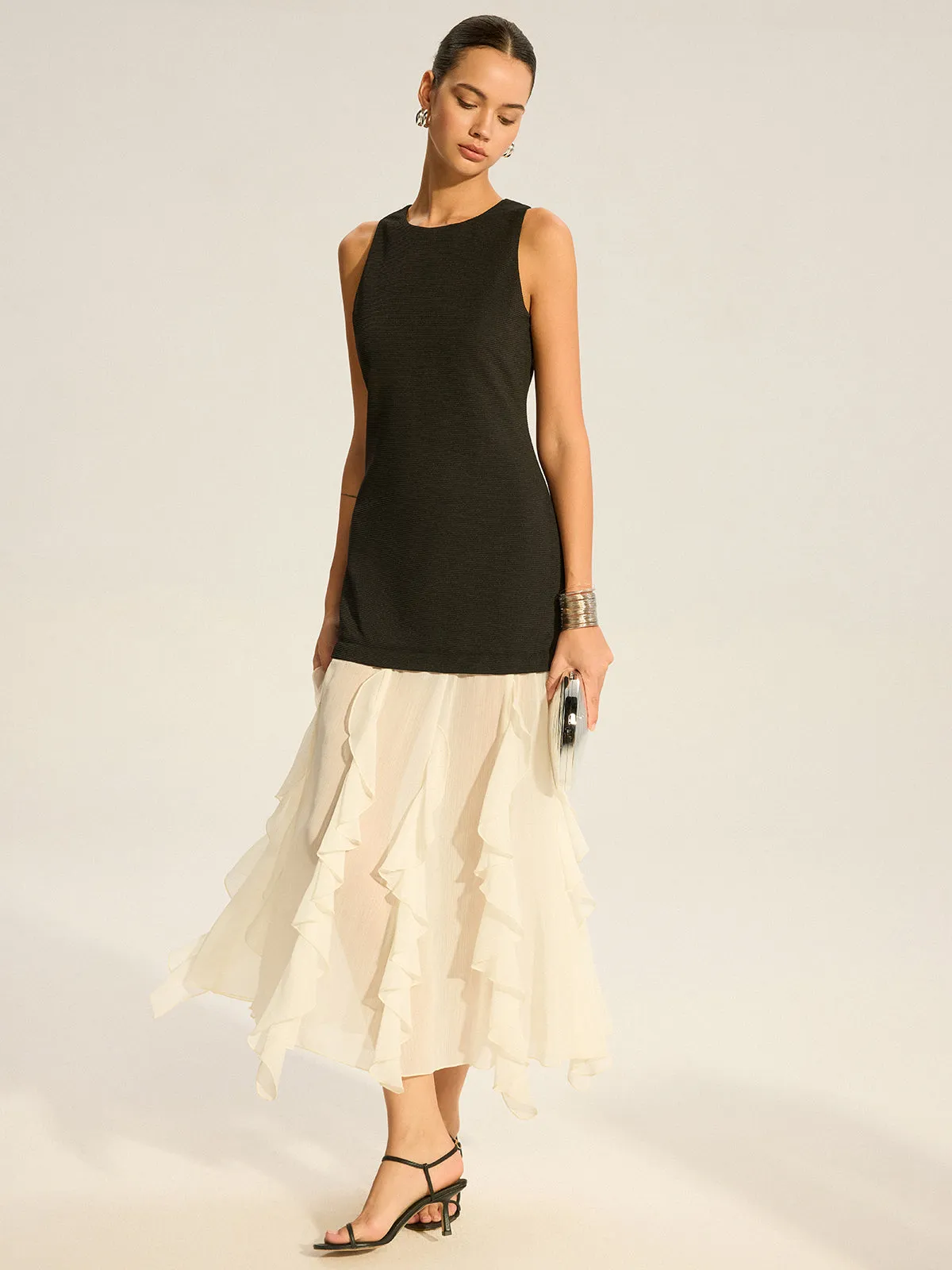 2 in 1 Semi-Sheer Ruffled Hem Maxi Dress sold by COMMENSE product image thumbnail 3