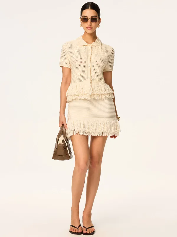 Fringed Knit Mini Skirt sold by COMMENSE