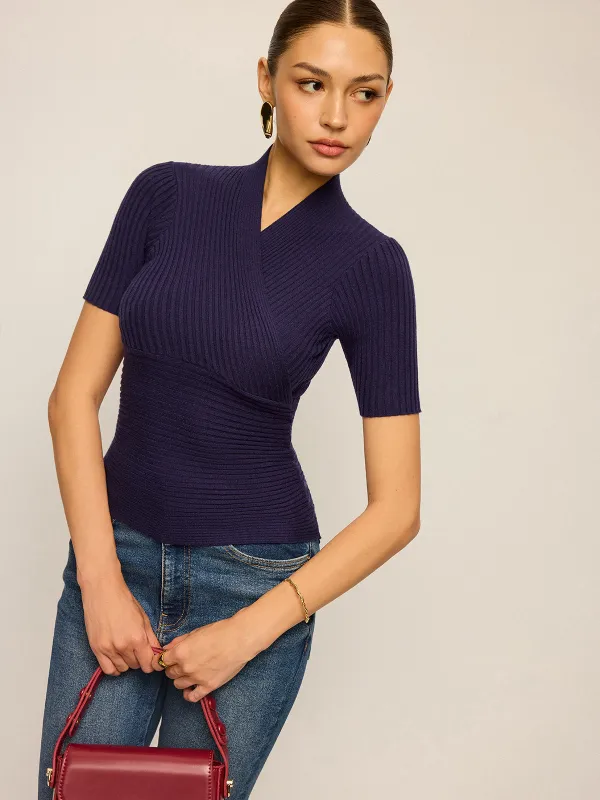 Ribbed Short-Sleeve Knit Top sold by COMMENSE