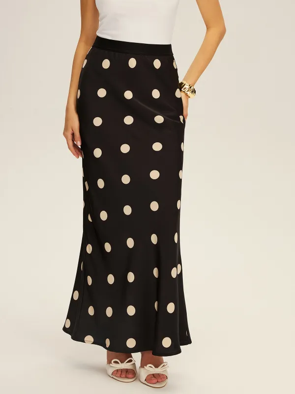 Satin Polka Dot Maxi Skirt made by COMMENSE