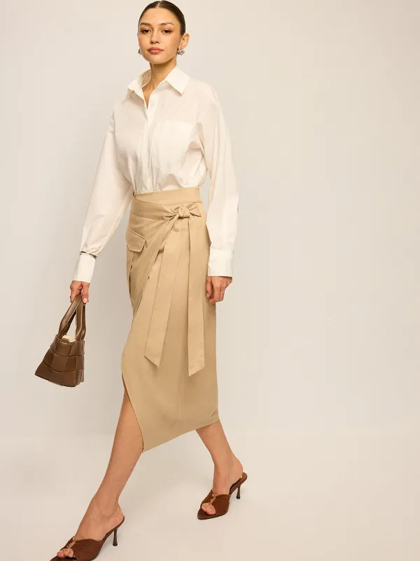 Pocket Wrap Midi Skirt sold by COMMENSE