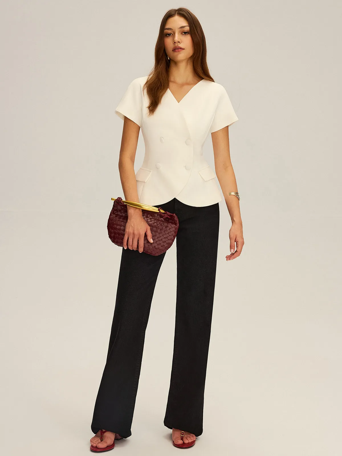 Double-Breasted Short-Sleeve Blazer sold by COMMENSE product image thumbnail 2