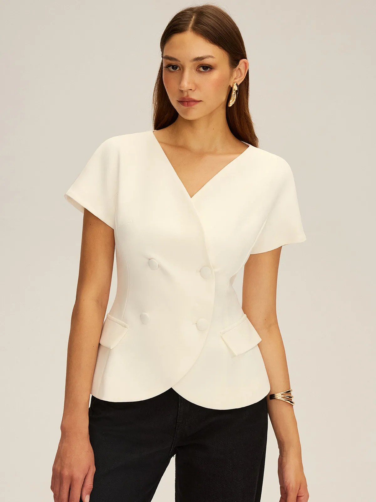 Double-Breasted Short-Sleeve Blazer sold by COMMENSE product image thumbnail 4