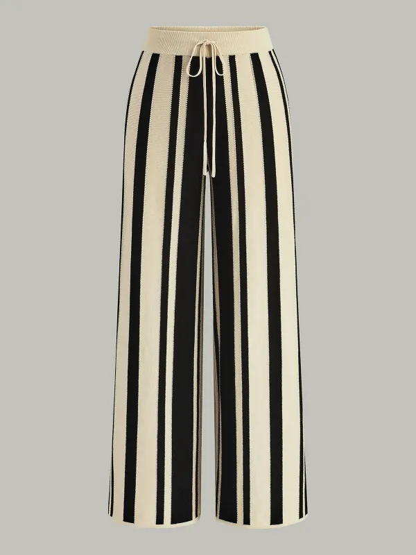 Striped Knit High-Waist Pants sold by COMMENSE
