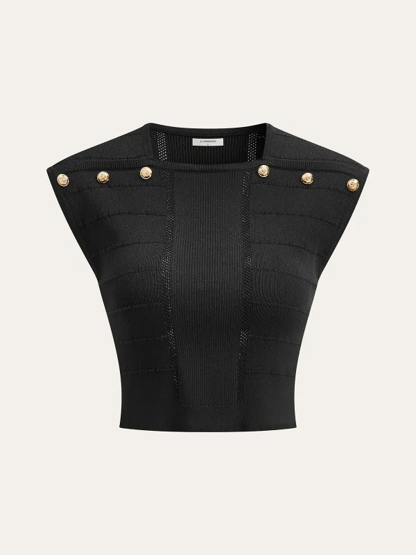 Metal Detail Ribbed Knit Top sold by COMMENSE