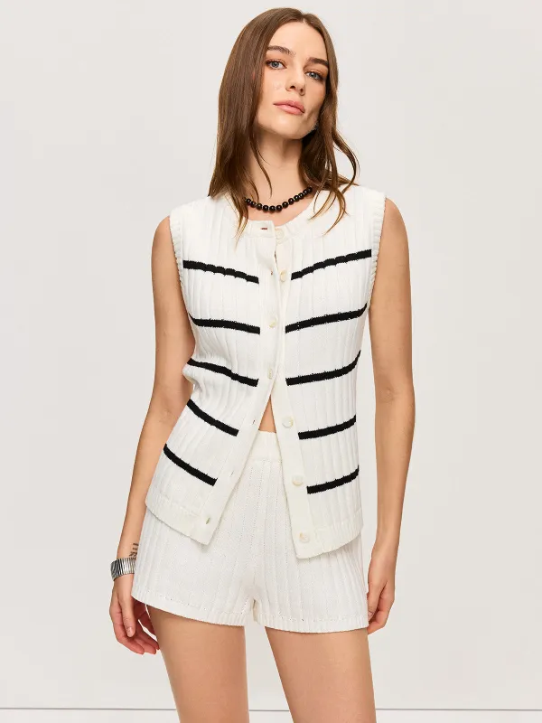 Striped Knit Vest and Shorts Co-ord Set sold by COMMENSE
