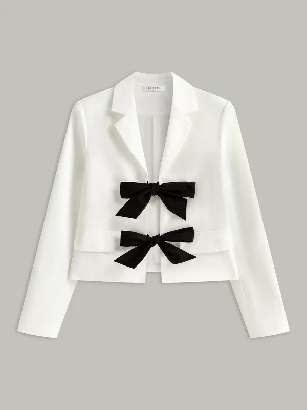Cotton & Linen Cropped Blazer with Bow sold by COMMENSE