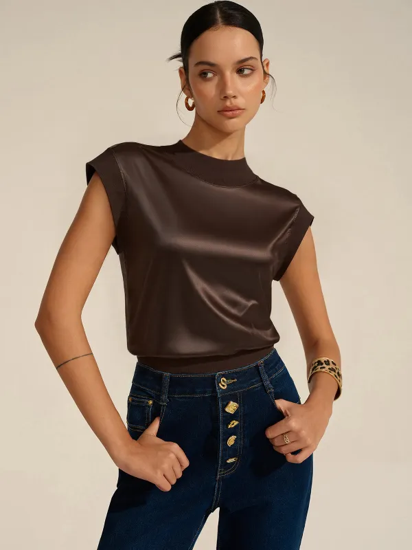 Mock Neck Cap Sleeve Top sold by COMMENSE