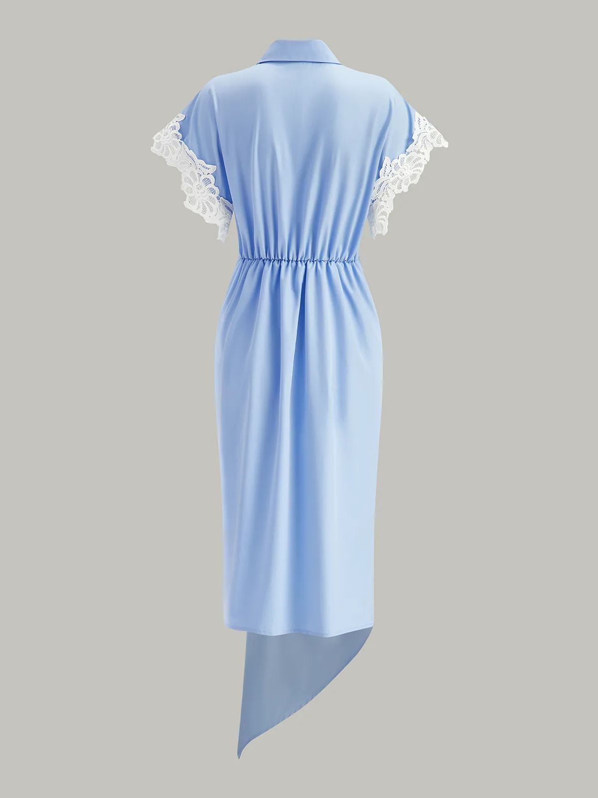 Lace Trim Asymmetric Hem Shirt Dress sold by COMMENSE product image thumbnail 2