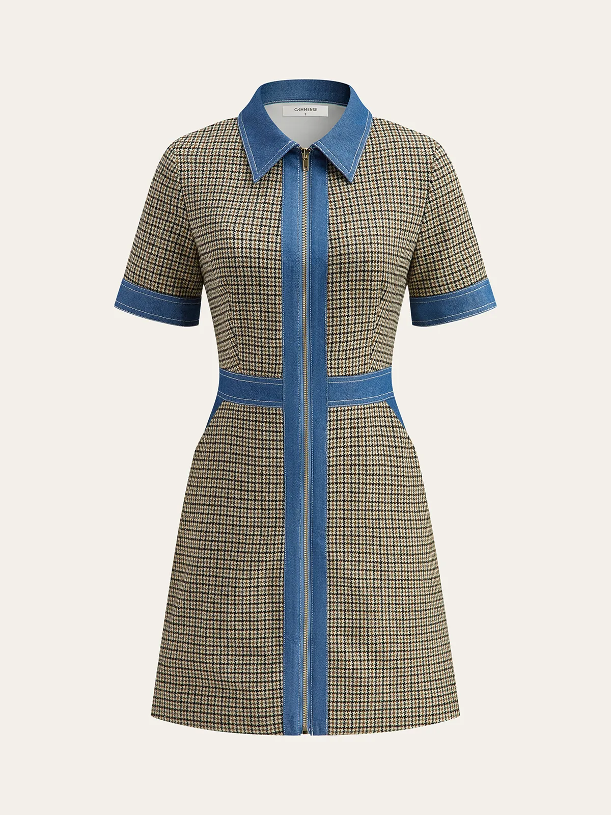 Plaid Contrast Trim Mini Dress sold by COMMENSE