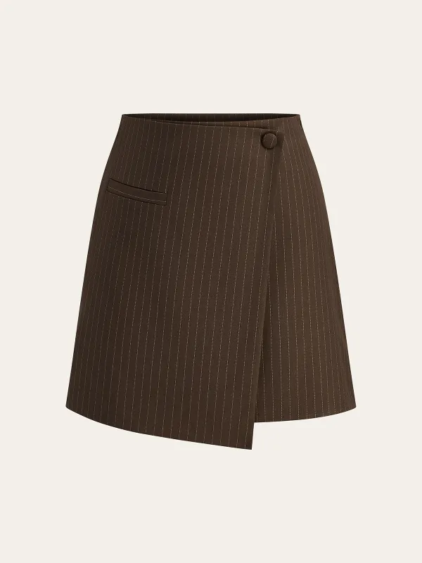 Pinstripe Wrap Mini Skirt sold by COMMENSE