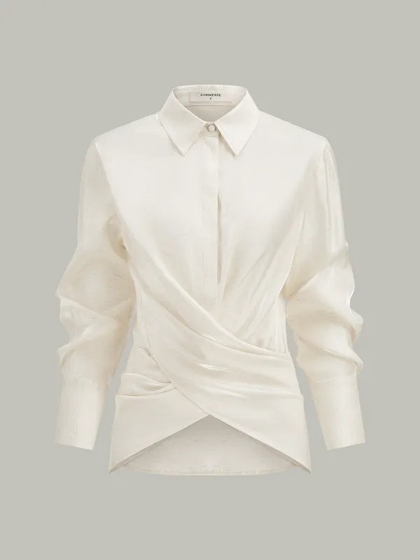 Linen Blend Cross-Over Wrap Shirt sold by COMMENSE
