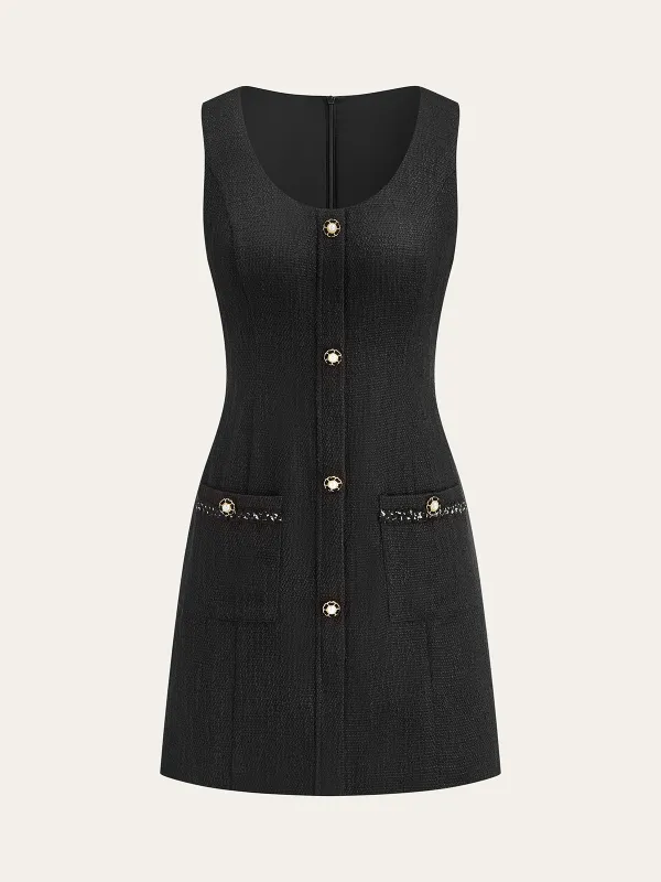 Tweed Sleeveless Button Mini Dress sold by COMMENSE
