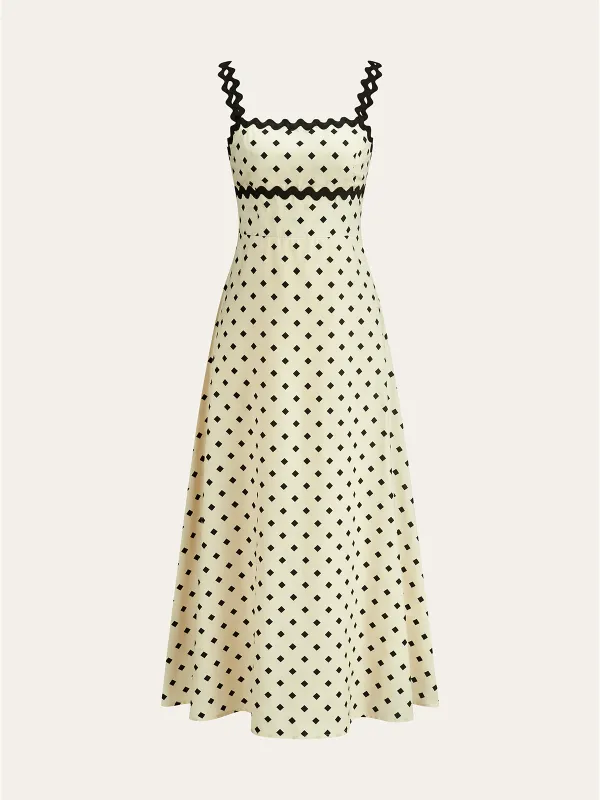 Polka Dot Midi Dress with Scalloped Straps sold by COMMENSE