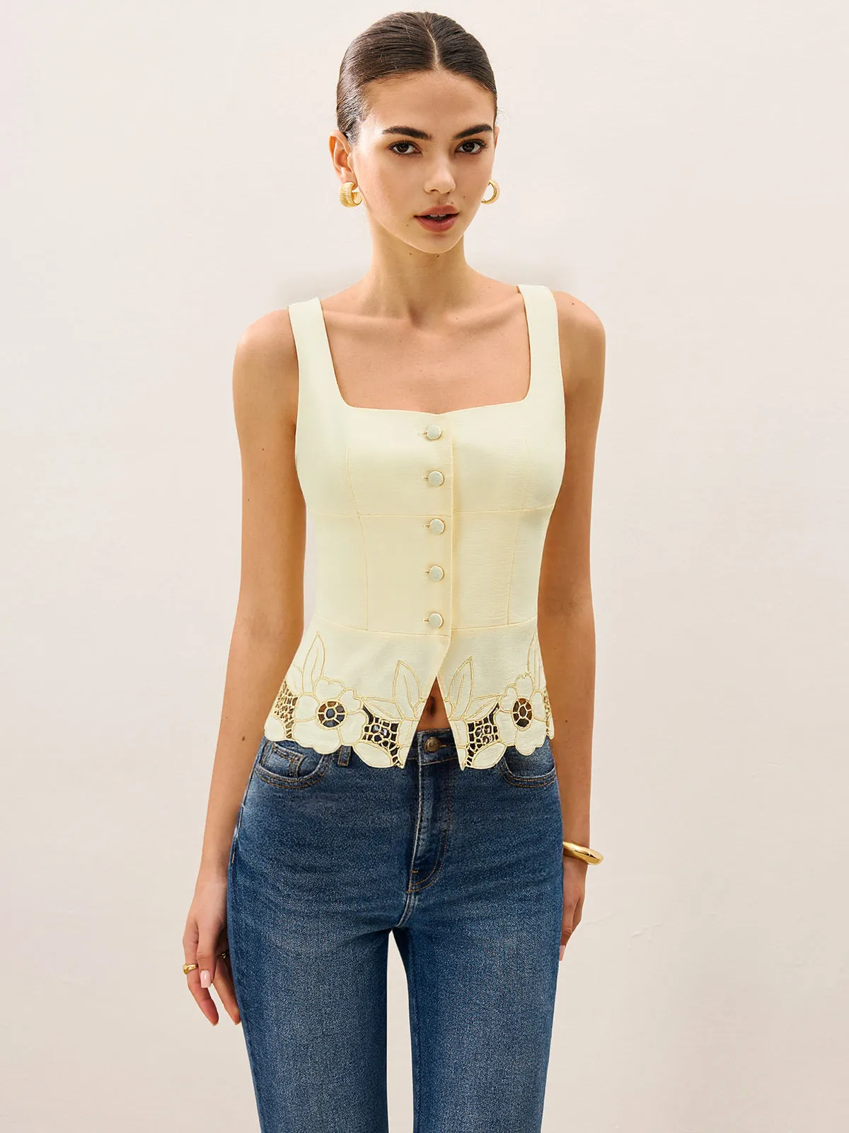Linen & Cotton Embroidered Tank Top sold by COMMENSE product image thumbnail 2