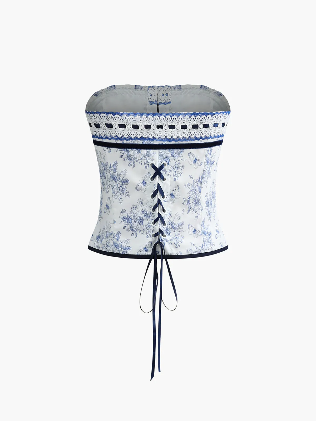 Floral Print Lace Trim Knotted Tube Top sold by COMMENSE product image thumbnail 4