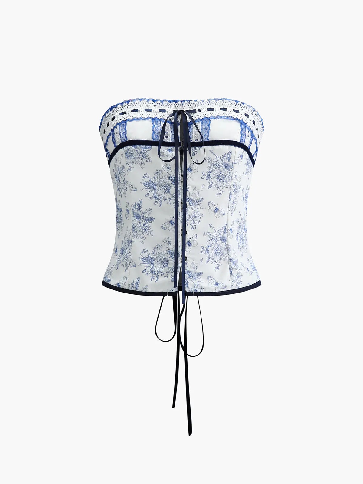 Floral Print Lace Trim Knotted Tube Top sold by COMMENSE