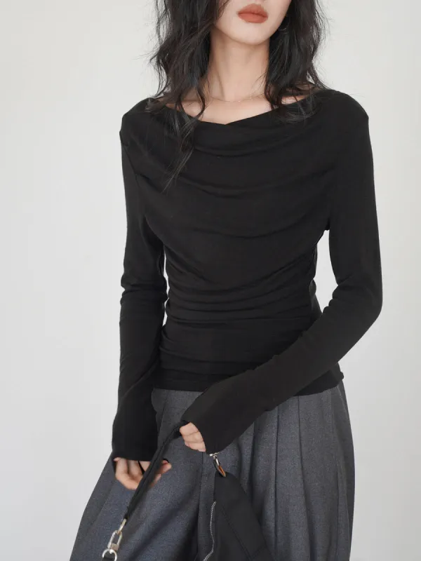 Draped Long Sleeve Slinky Shirt sold by COMMENSE