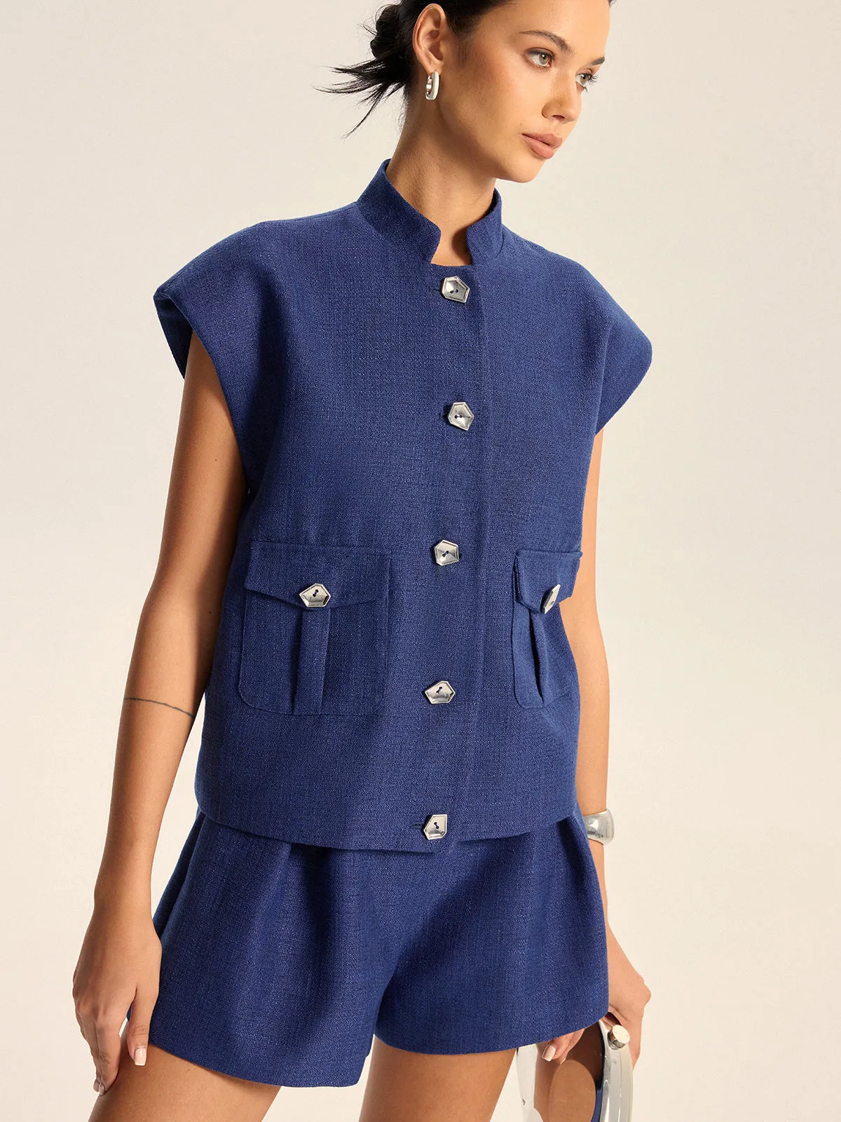 Cap Sleeve Collared Vest sold by COMMENSE product image thumbnail 4
