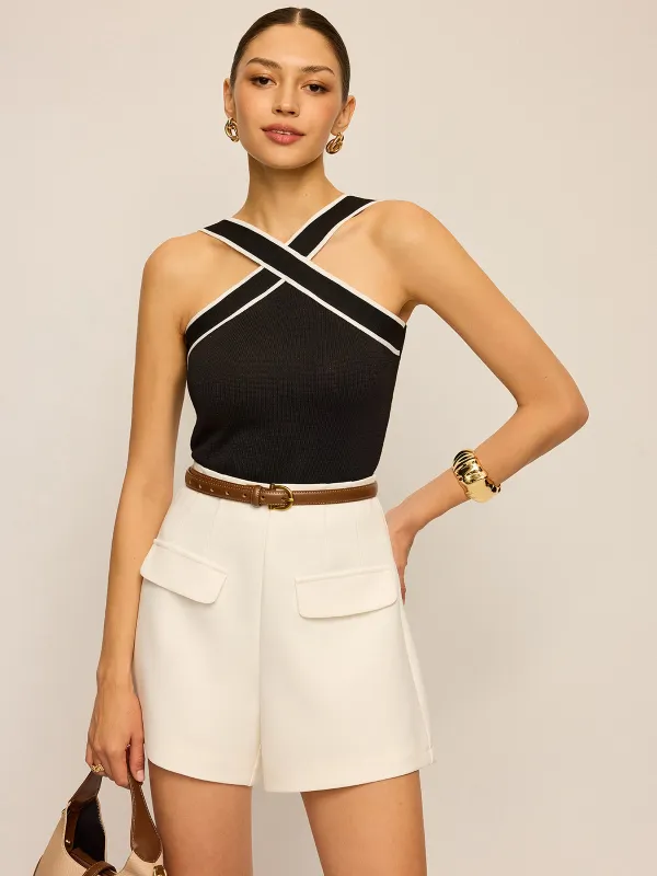 Mid-Waisted Decor Pocket Shorts Without Belt sold by COMMENSE