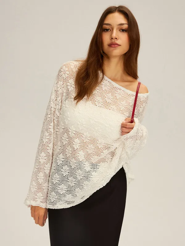 Semi-Sheer Oversized Off-Shoulder Blouse sold by COMMENSE