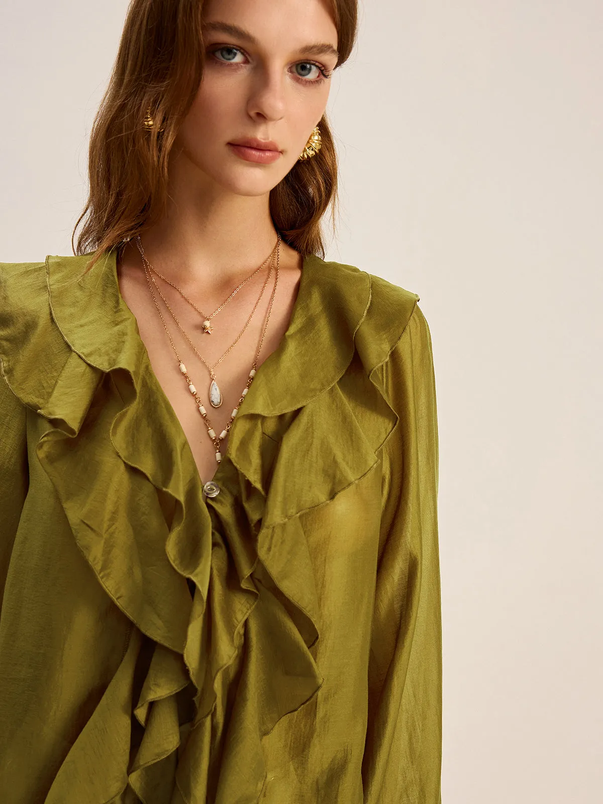 Semi-Sheer Tencel Ruffle Blouse sold by COMMENSE product image thumbnail 3