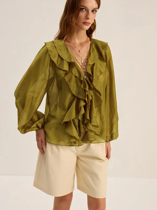 Semi-Sheer Tencel Ruffle Blouse sold by COMMENSE