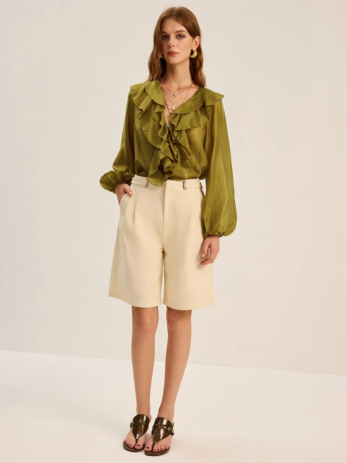 Semi-Sheer Tencel Ruffle Blouse sold by COMMENSE product image thumbnail 5