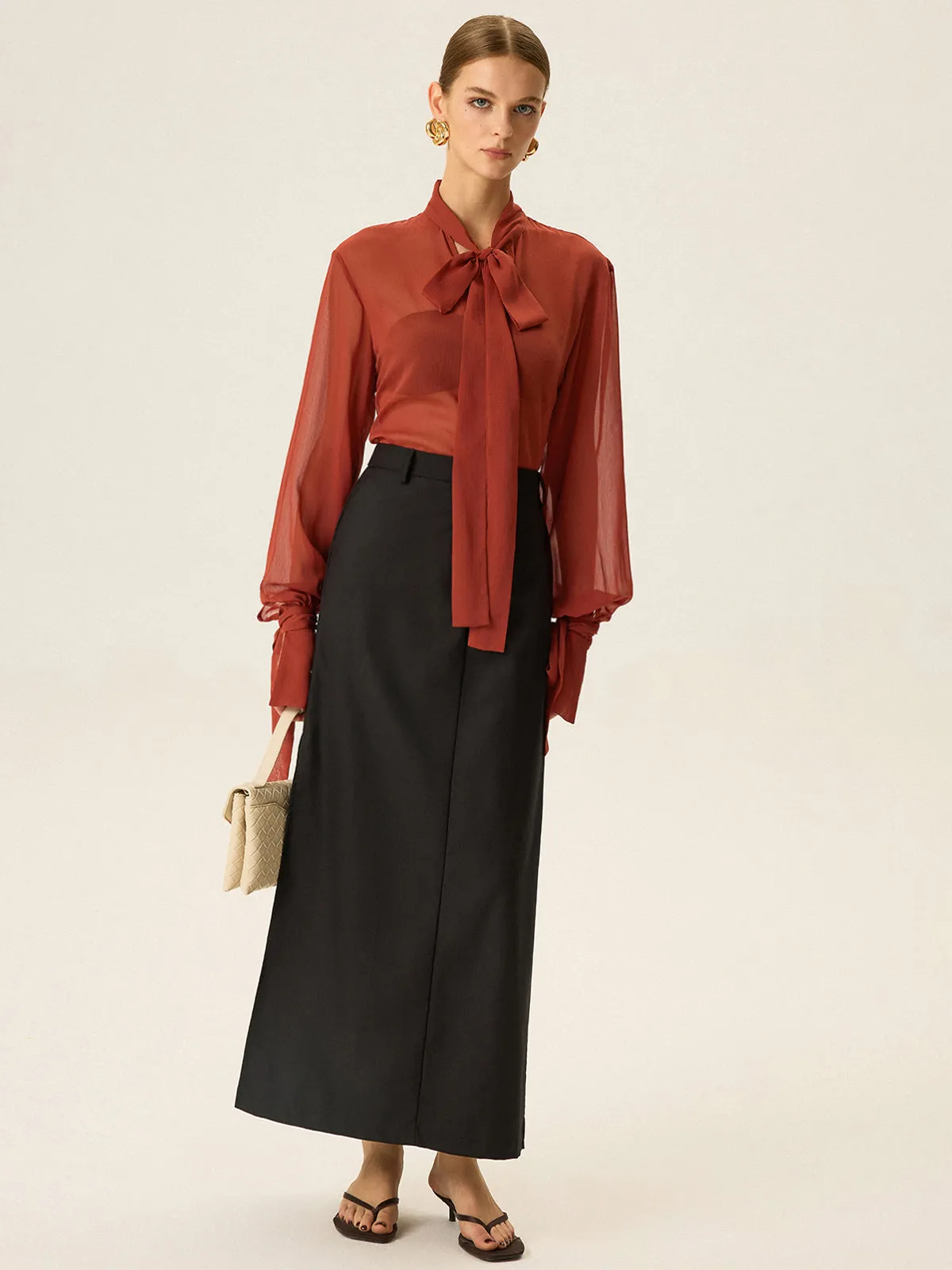 Semi-Sheer Chiffon Tie Neck Blouse sold by COMMENSE product image thumbnail 3