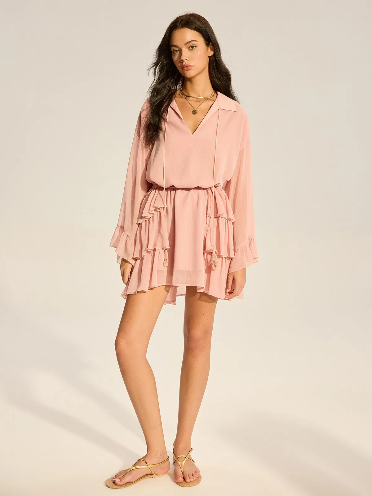 Chiffon Ruffled Mini Dress sold by COMMENSE product image thumbnail 3
