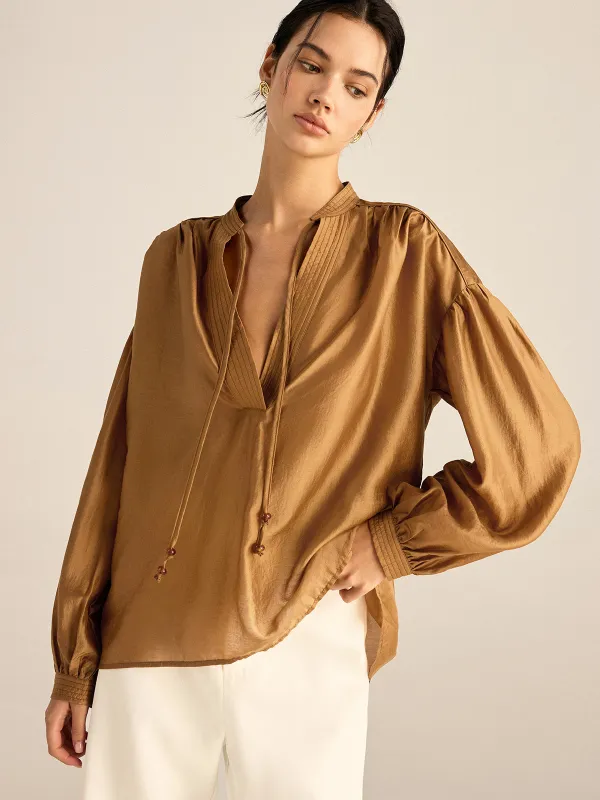 Oversized Tencel Tie Neck Blouse sold by COMMENSE