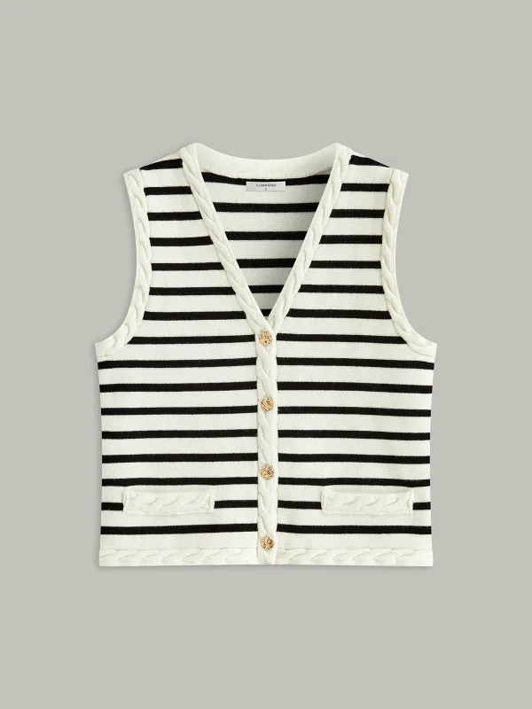 Cable Knit Trim Striped Vest sold by COMMENSE