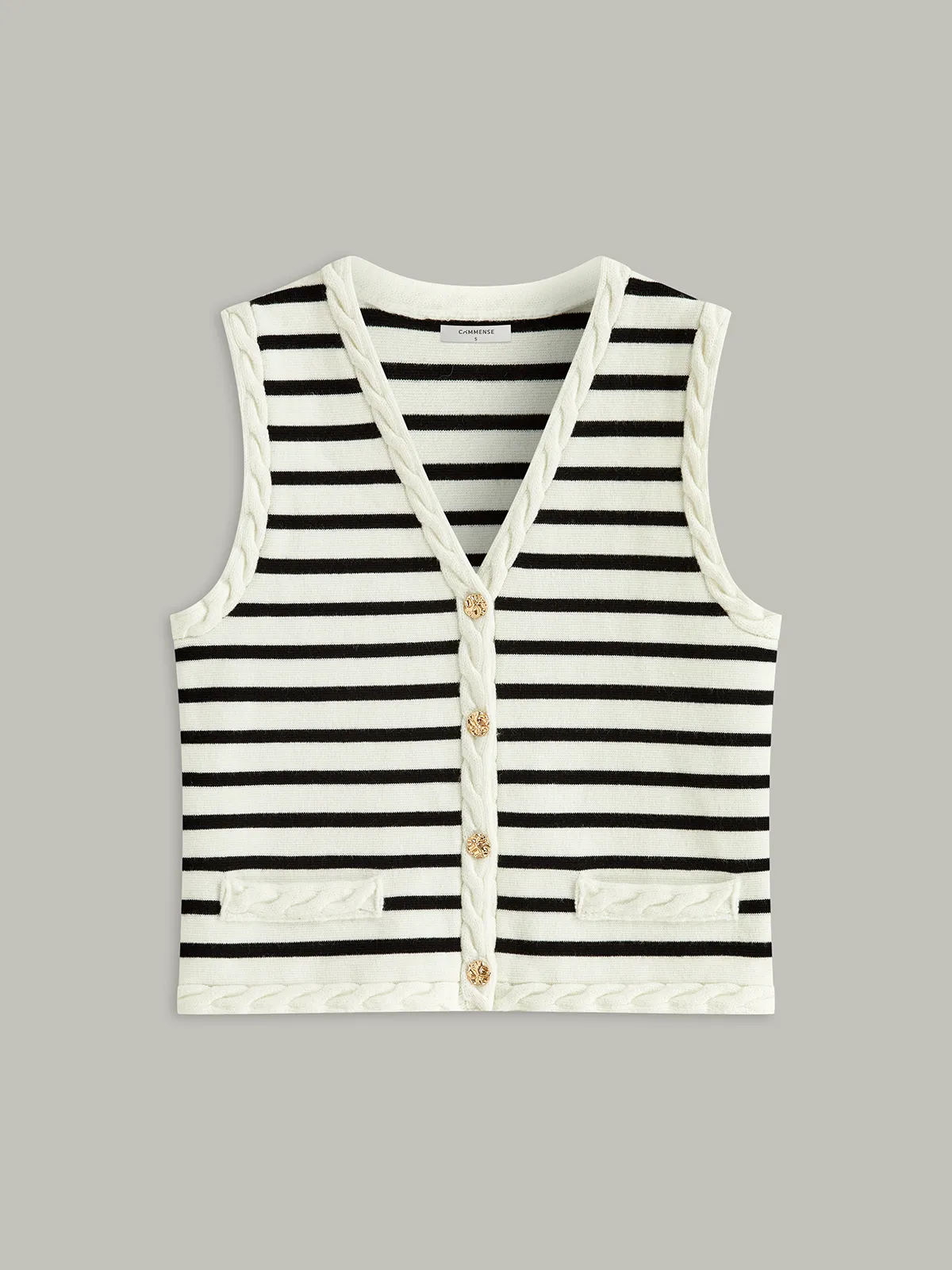 Cable Knit Trim Striped Vest sold by COMMENSE
