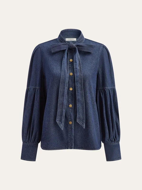Tie Neck Denim Shirt sold by COMMENSE