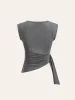 Ruched Asymmetric Hem Sleeveless Top sold by COMMENSE