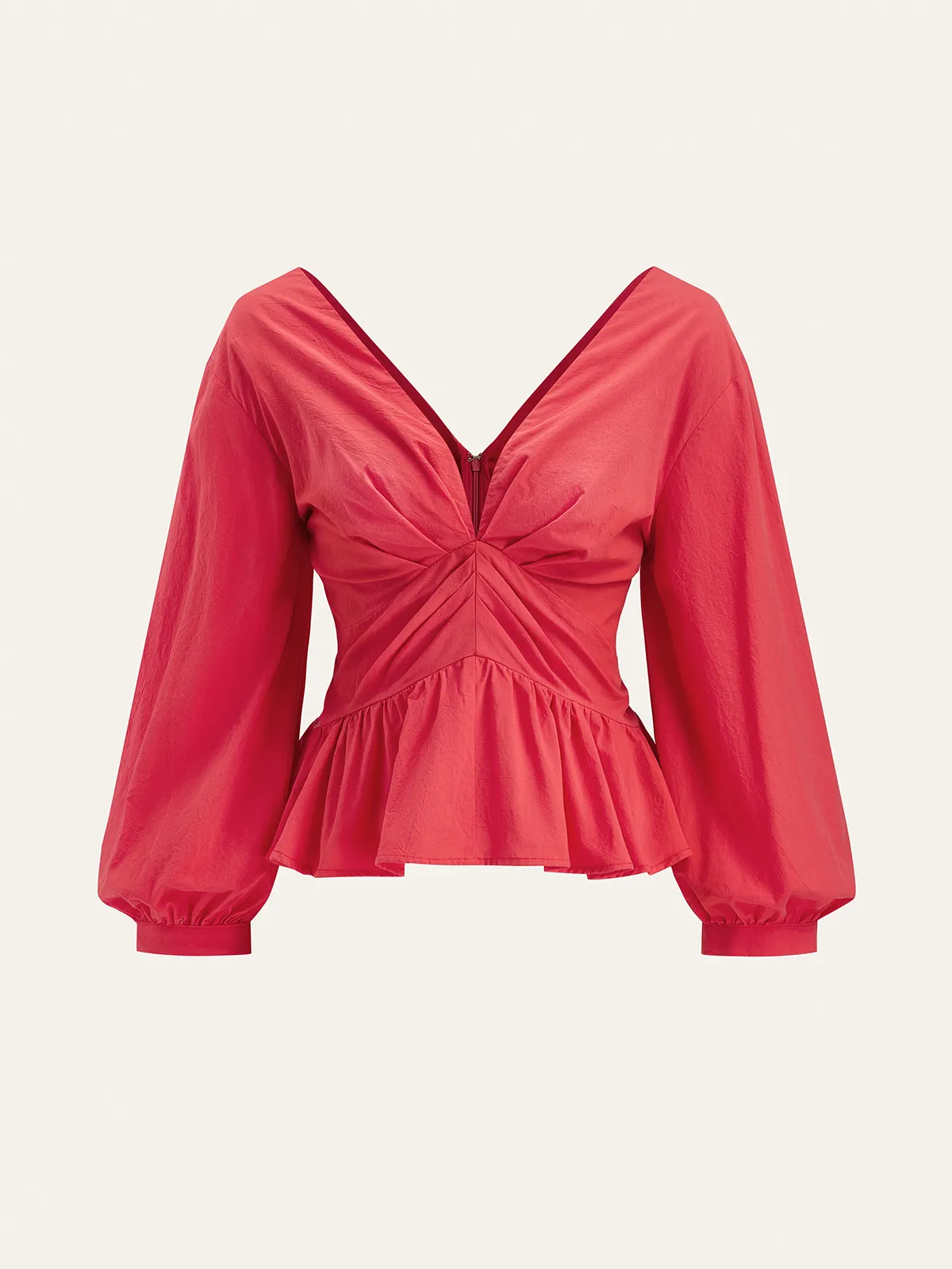 Cotton Deep V-Neck Peplum Top sold by COMMENSE