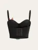 Semi-Sheer 3D Flower Embroidered Corset Top sold by COMMENSE