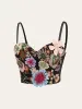Semi-Sheer 3D Flower Embroidered Corset Top sold by COMMENSE