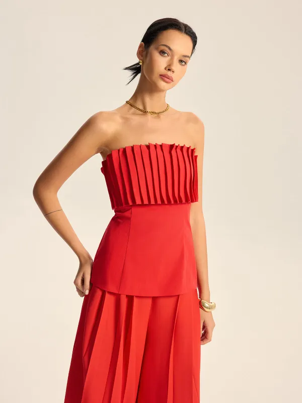 Cotton Blend Strapless Pleated Top sold by COMMENSE