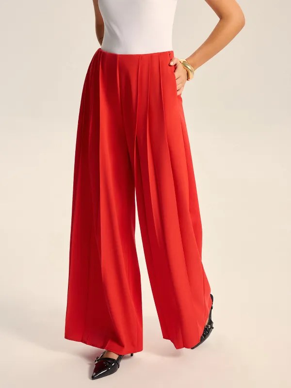 Mid-Waist Pleated Wide-Leg Pants sold by COMMENSE