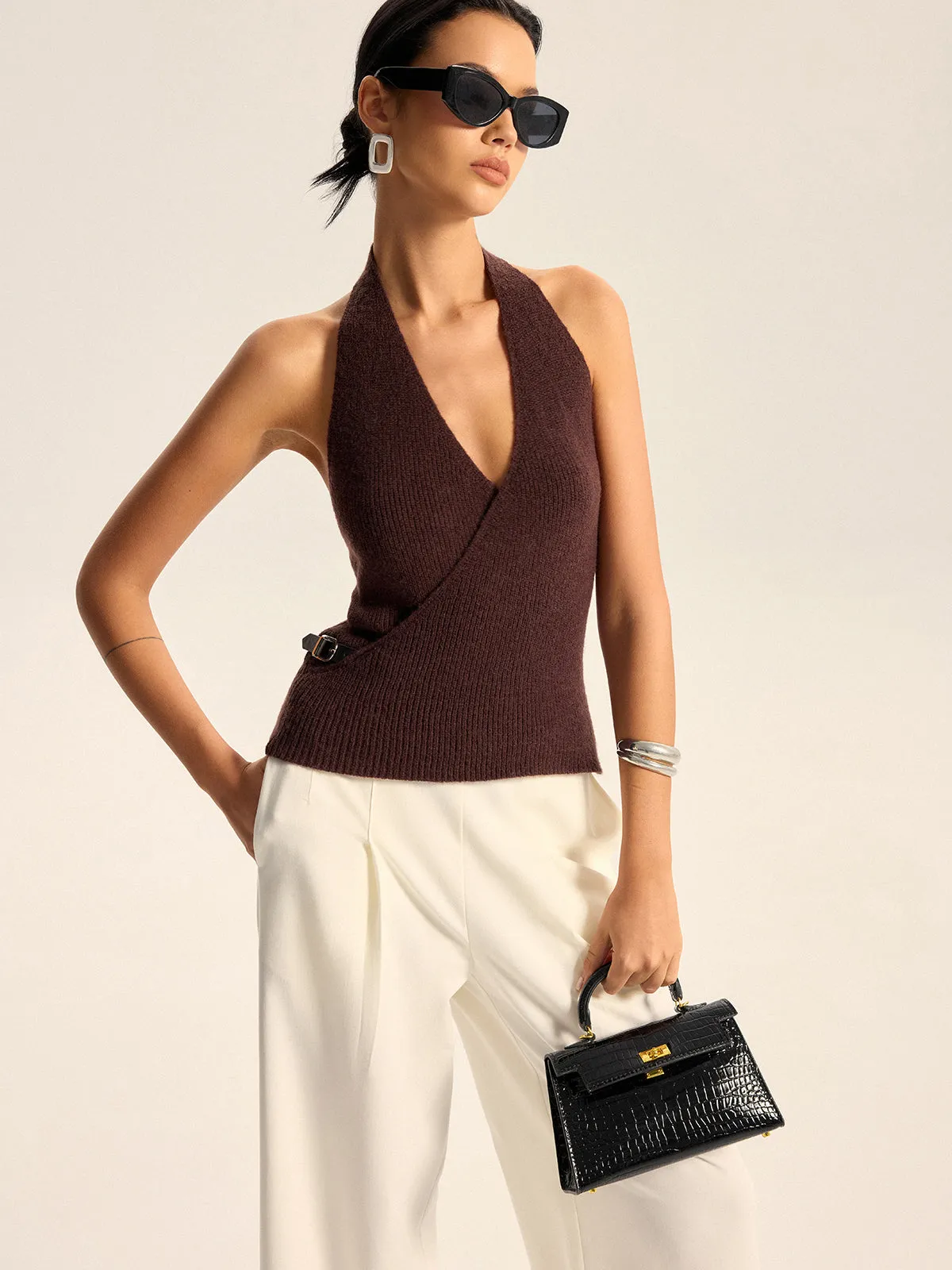 Halter Neck Backless Knit Top sold by COMMENSE