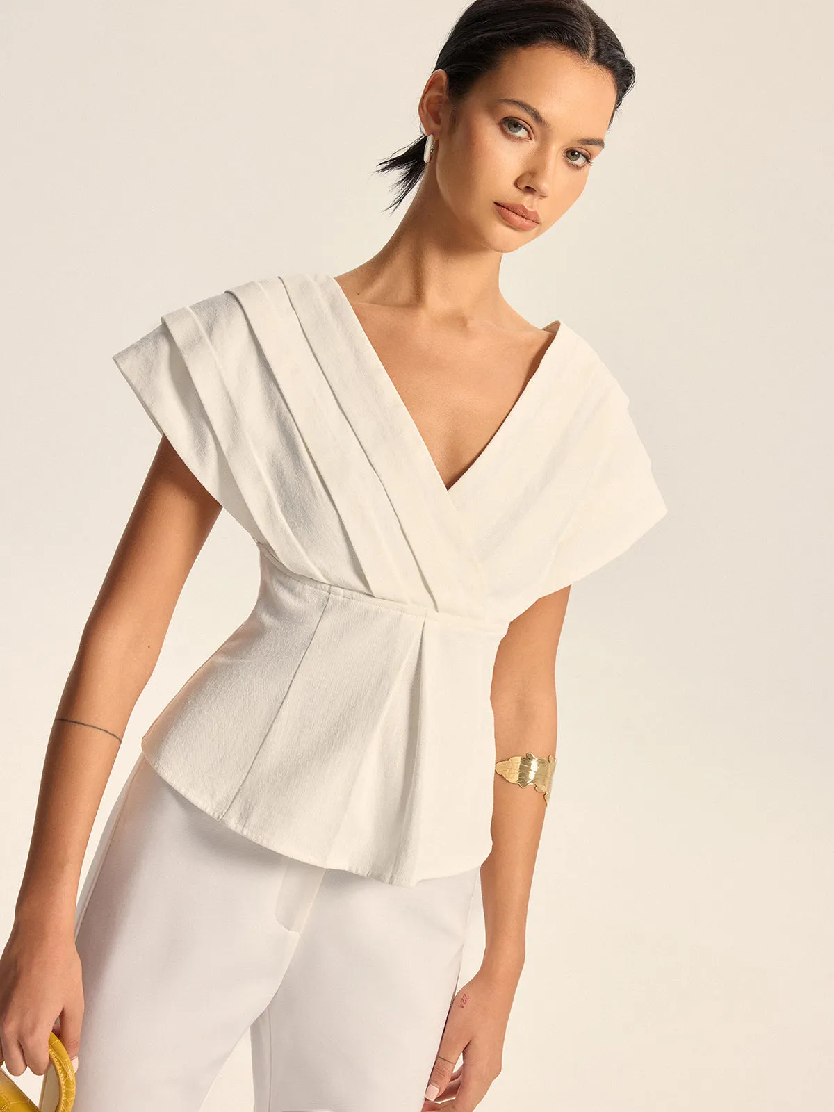 V-Neck Cap Sleeve Peplum Top sold by COMMENSE