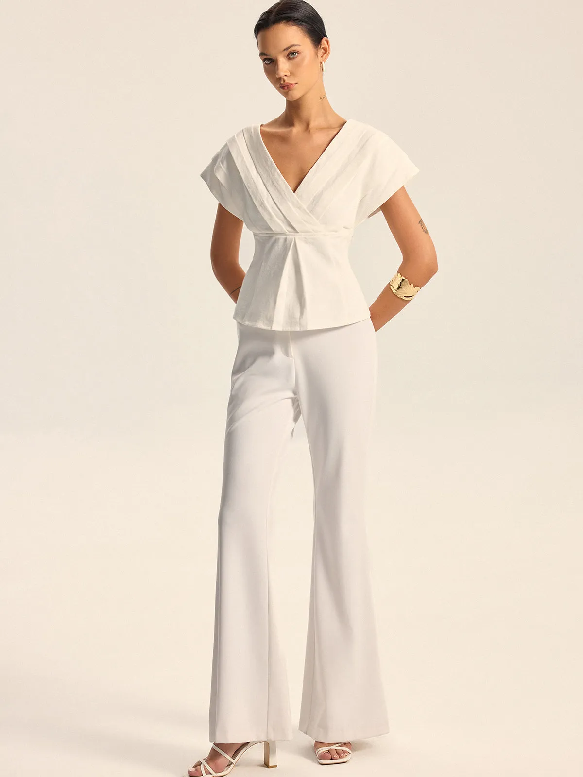 V-Neck Cap Sleeve Peplum Top sold by COMMENSE product image thumbnail 2