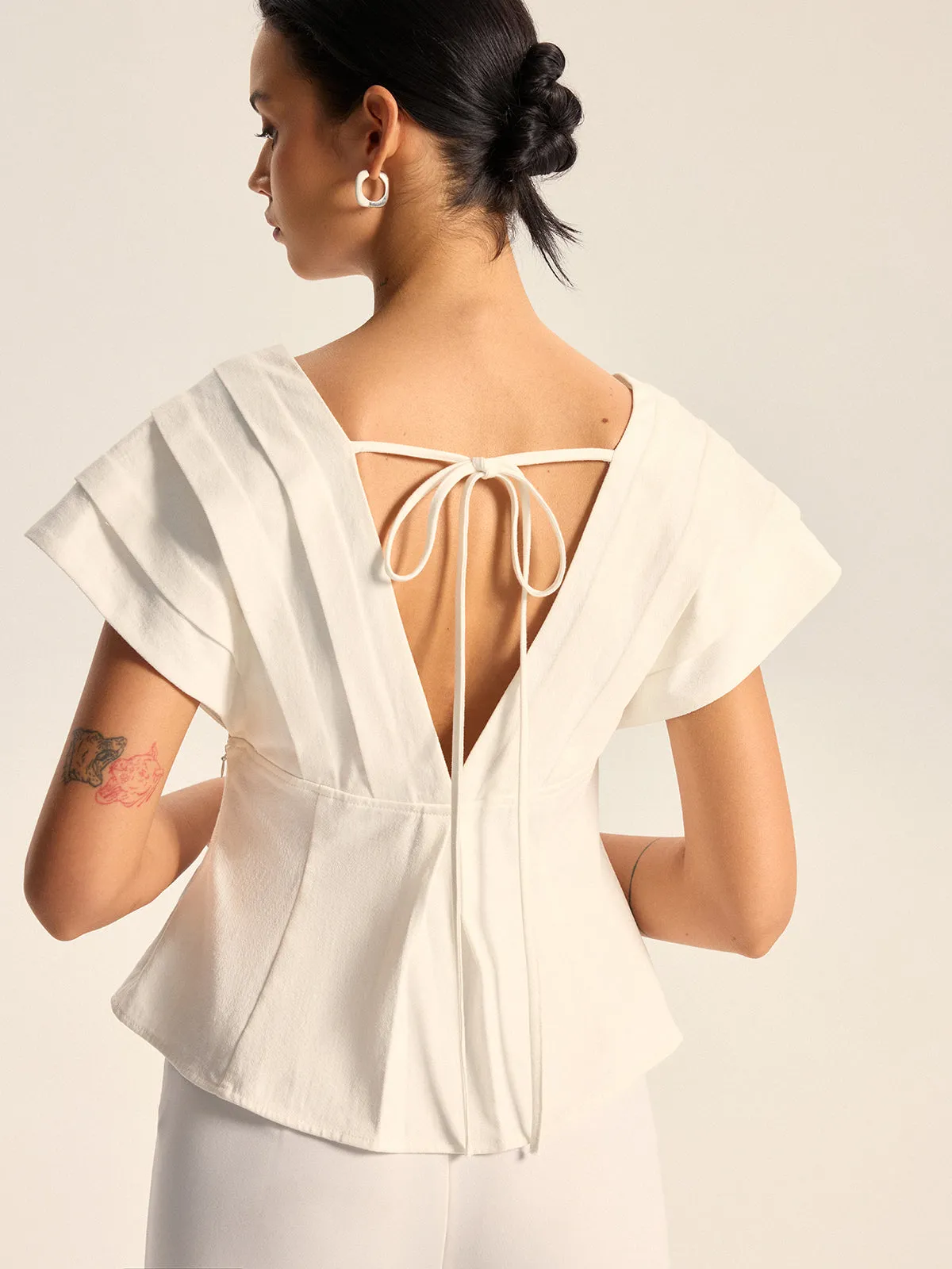 V-Neck Cap Sleeve Peplum Top sold by COMMENSE product image thumbnail 4