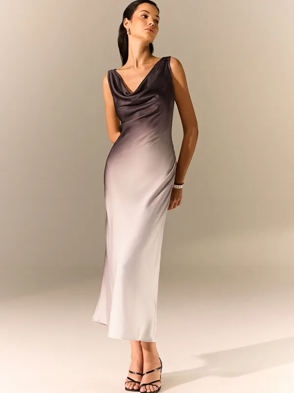 Ombre Satin Cowl Neck Maxi Dress sold by COMMENSE