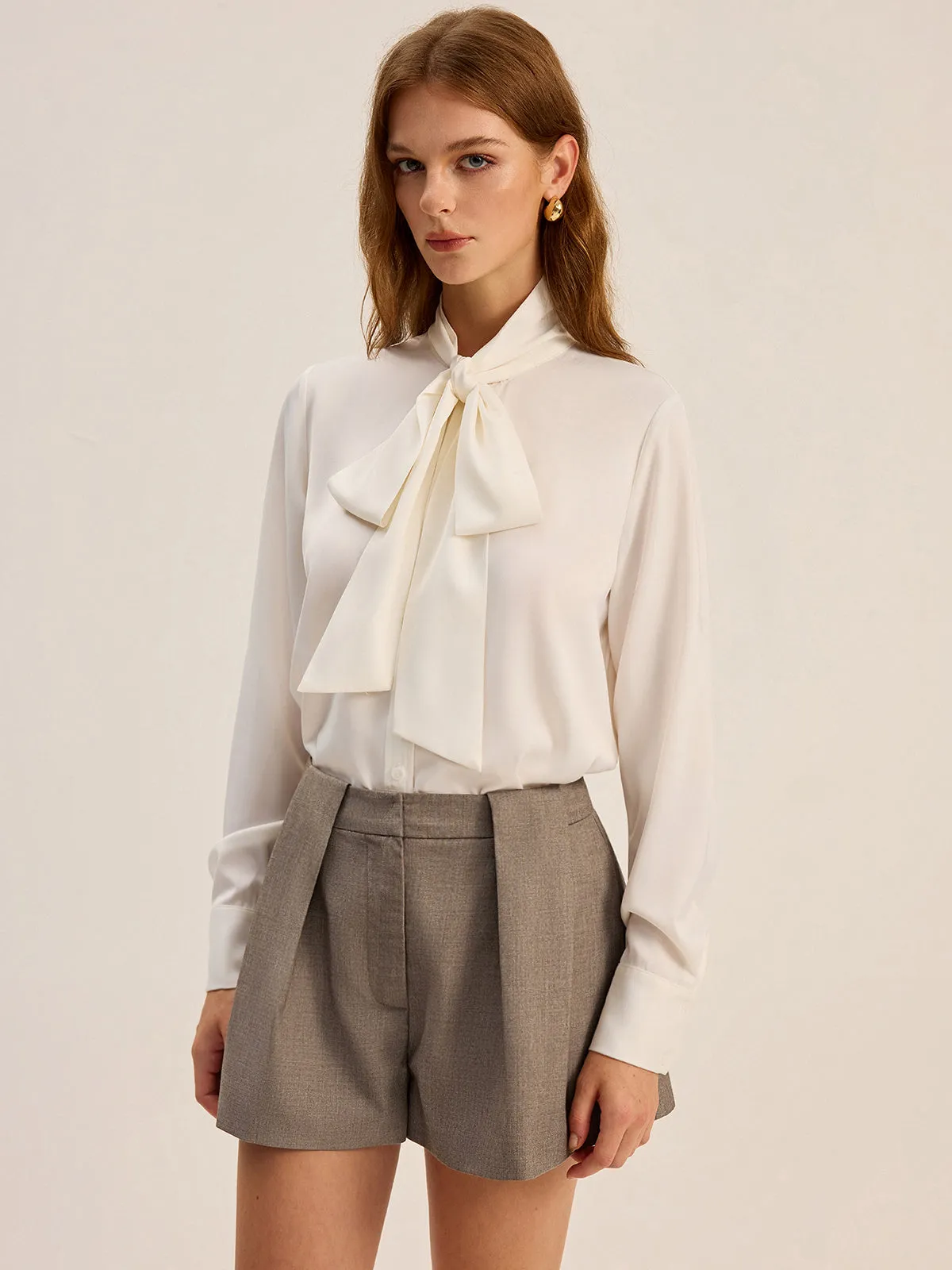 Satin Bow-Tie Neck Long-Sleeve Shirt sold by COMMENSE product image thumbnail 2