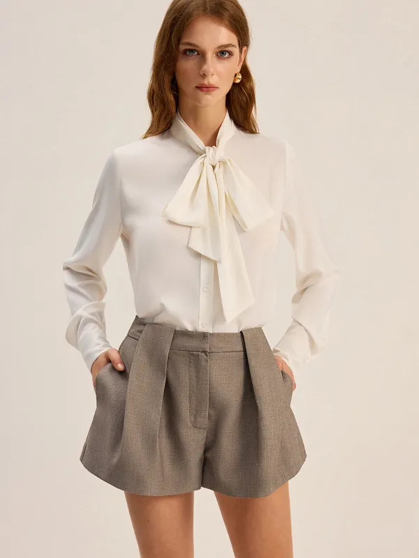 Satin Bow-Tie Neck Long-Sleeve Shirt sold by COMMENSE